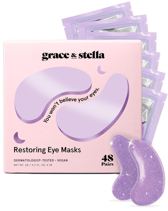 grace & stella Retinol Under Eye Patches for Puffy Eyes and Dark Circles - Restoring Gel Under Eye Masks with Hyaluronic Acid - Vegan Cruelty-Free Skincare, Birthday Gifts for Women (Purple, 24 Pairs)