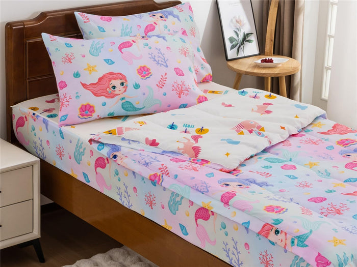 NTBED Rainbow Printed Zipper Bedding Sets Twin Lightweight Microfiber Heart Comforter Set with Fitted Sheet Pillow Covers,Beige