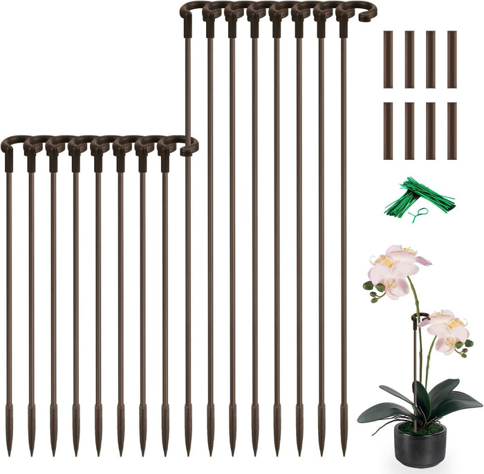 Plant Stakes 17inch &11inch SupKing Adjustable Length Plant Support Stake 16Pcs Green Orchid Stick with Clips for Indoor Outdoor,Garden Pole for Potted Tomato Amaryllis Vegetables Comes with 20 Ties