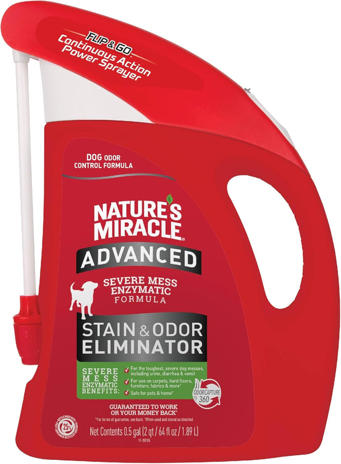 Nature’s Miracle Advanced Stain and Odor Eliminator Dog Spray, Fresh Scent, Severe Mess Enzymatic Formula For Tough Pet Messes, 32 Ounces