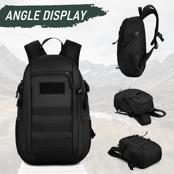 Wowelife Small Tactical Backpack for Men, Mini Tactical Backpack 10L Kids, Small Military Day Pack, Molle Bag Black for Men for Hunting Camping Trekking Travel, Black
