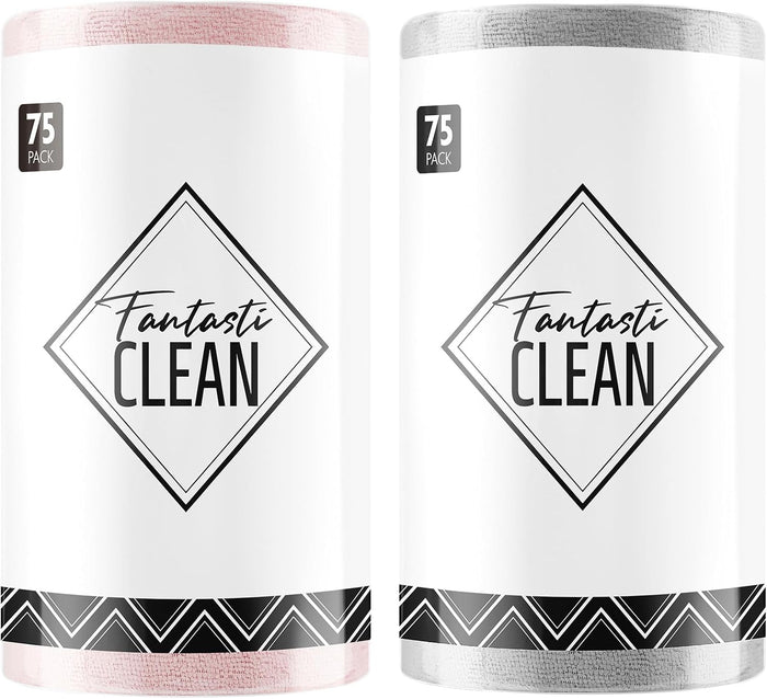 Fantasticlean Microfiber Cleaning Cloth Roll -75 Pack, Tear Away Microfiber Towels, 12" x 12", Reusable, Washable, Scratch Free, Ultra Absorbent for Car, Home Supplies (Dark Purple)