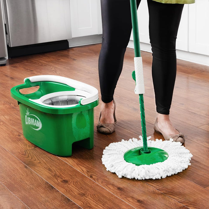 Libman Tornado Spin Mop System with 2 Refill Heads, Microfiber Spinning Mop and Bucket with Wringer Set for Home, Floor Cleaning of Hard-Wood, Laminate, Tile, All Surface Cleaner, 3 Total Mop Heads