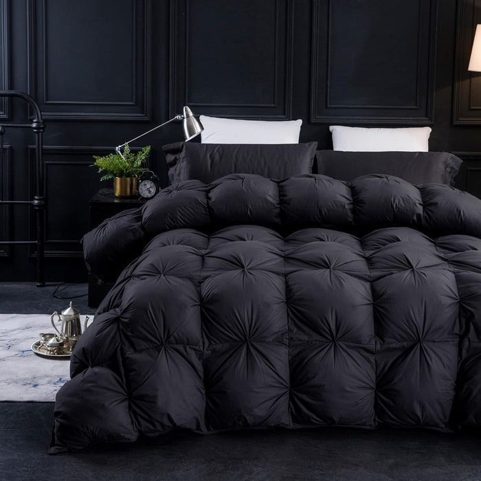 Three Geese Pinch Pleat Waterfowl Feathers and Down Comforter Cal King Size Duvet Insert,750+ Fill Power,1200TC 100% Cotton, Premium All Seasons Aqua-Sky Warm Hotel Comforter with 8 Tabs.