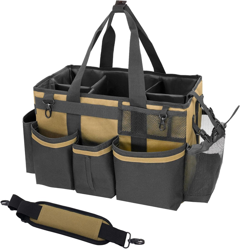 Wearable Cleaning Caddy, Cleaning Caddy Supplies Organizer with Handle & Shoulder Straps for Housekeepers, Under Sink & Car Cleaning Tool Organizers Bag with 4 Foldable Divider (LotusPink)