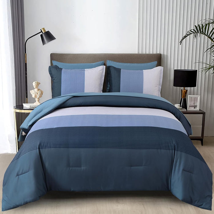 WONGS BEDDING Black Comforter Set Full, Reversible Black Grey Stripe Down Alternative Comforter for All Season,3 Pieces(1 Patchwork Comforter+2 Pillowcases), Soft Microfiber Bedding Set 78”×90”