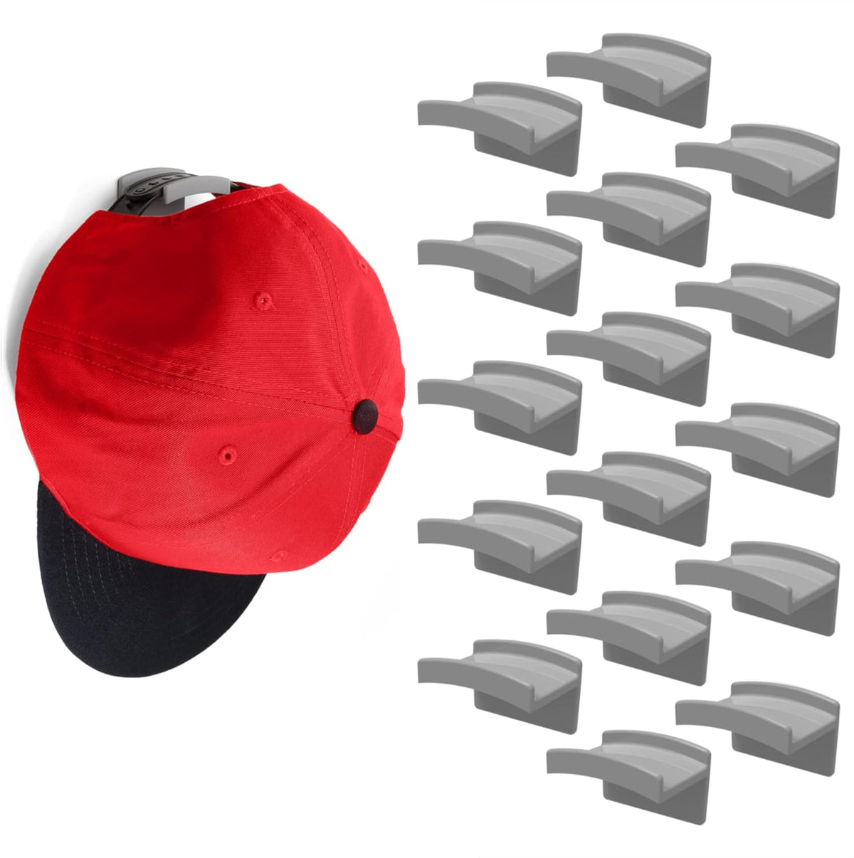 Modern JP Adhesive Hat Hooks for Wall (8-Pack) - Minimalist Hat Rack Design, No Drilling, Strong Hold Hat Hangers - USA Patented, Clear