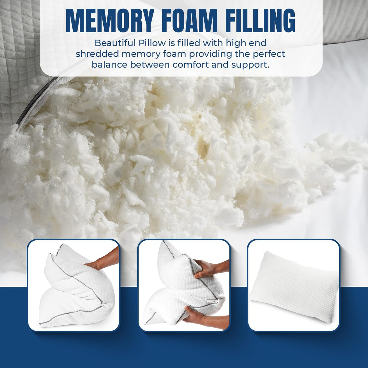 Bed Pillows for Sleeping 30x20 Inches – Set of 2 Queen Size Shredded Memory Foam Pillows with Pillowcases, Cooling Hotel Pillow - Hypoallergenic Adjustable Pillow for Side, Back & Stomach Sleepers