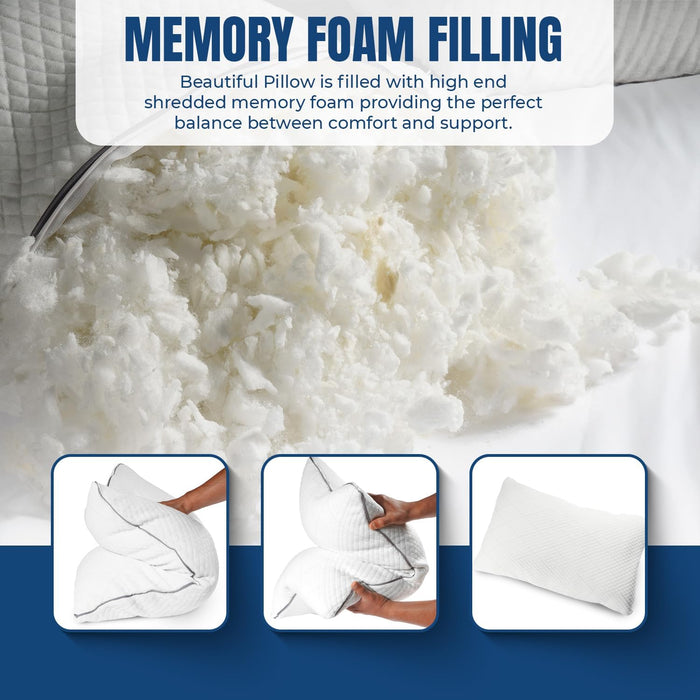 Bed Pillows for Sleeping 30x20 Inches – Set of 2 Queen Size Shredded Memory Foam Pillows with Pillowcases, Cooling Hotel Pillow - Hypoallergenic Adjustable Pillow for Side, Back & Stomach Sleepers