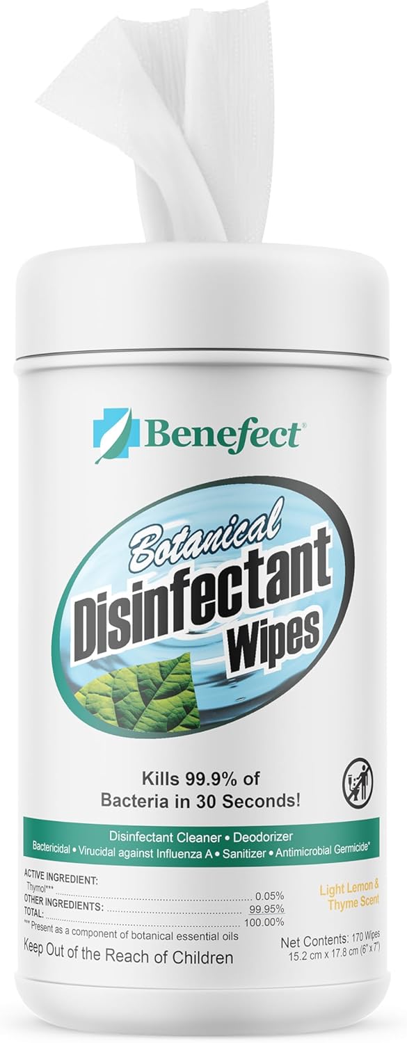 Benefect Botanical Disinfecting Wipes - (250 Wipe Count) Natural, No Residue - Antibacterial Disinfectant, Multi-Surface Cleaning and Sanitizing Wipes