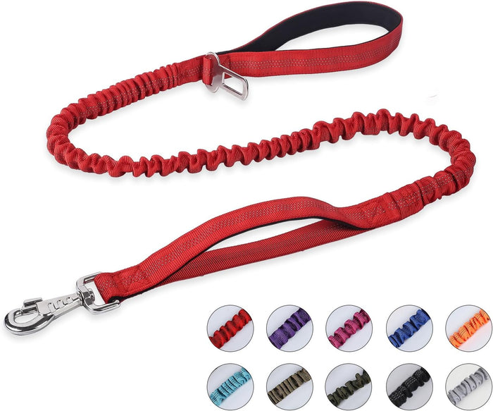 BUMBIN 6Ft Dog Leash, Bungee Dog Leash with 2 Handles, Heavy Duty Leashes for Medium Small Dogs, No Pull Shock Absorbing with Car Seat Belt for Training, Green