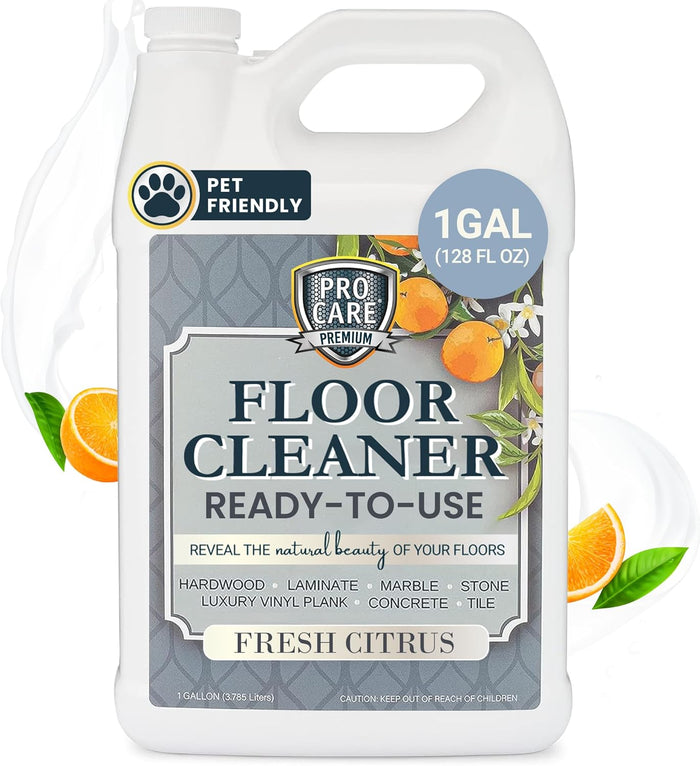 ProCare Citrus Floor Cleaner Concentrate (Made in USA) | Vinyl, Wood, Tile, Stone & Laminate Floor Cleaner For Mopping, Household Supplies, Cleaning Solution For Kitchen & Bathroom - 1 Gallon