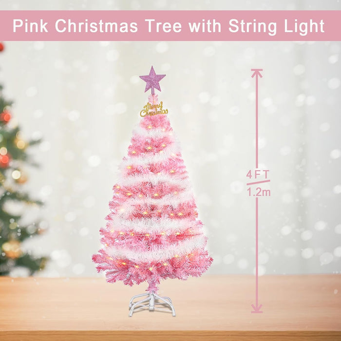 Pink Christmas Tree, 4FT Christmas Tree with Metal Stand, Artificial Pink Tree with 300 Branch Tips, Easy Assembly, for Indoor Outdoor Holiday Decoration