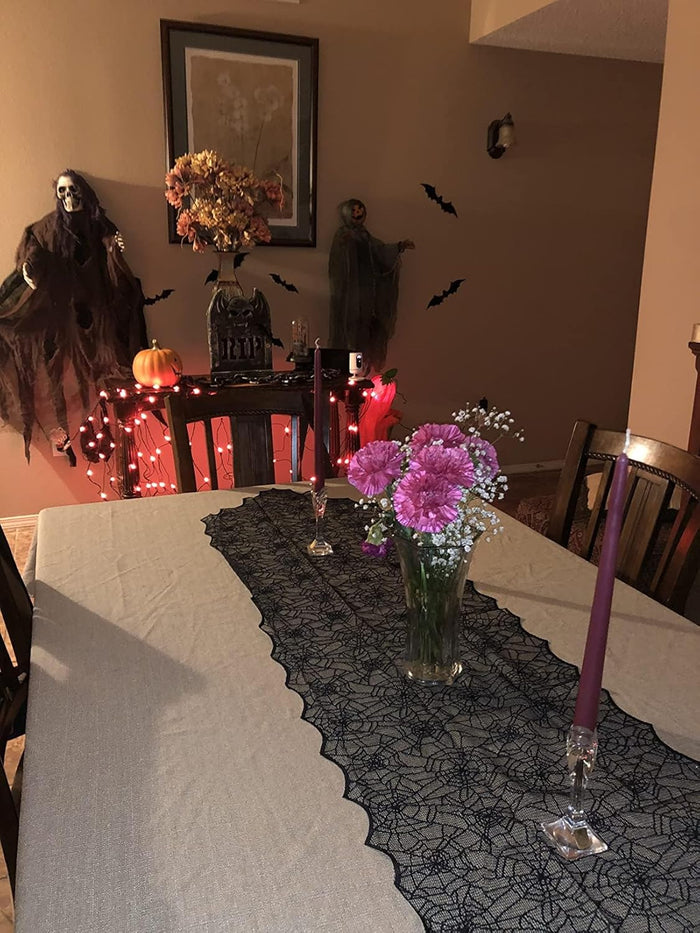Halloween Table Runner, Black Lace Spider Web Table Runners for Halloween Decor/Party Dinner Table Decoration 18 x 72Inch