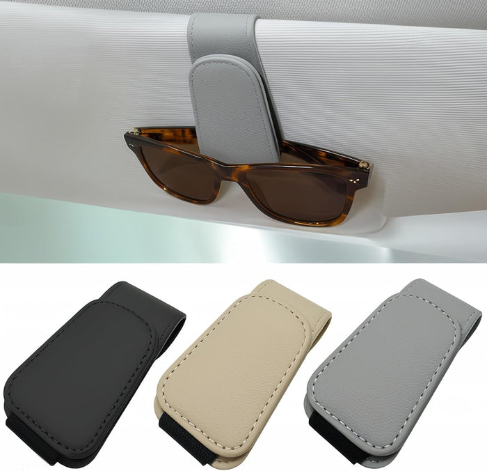 Sunglass Holder for Car Visor - 2 Pack Magnetic Car Glasses Holder Clip, Leather Eyeglass Holder for Car, Universal Vehicle Sunglasses Hanger Eyeglasses Mount, Black