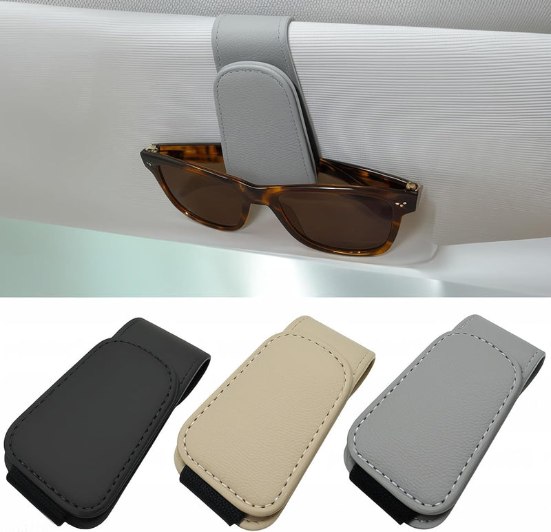 Sunglass Holder for Car Visor - 2 Pack Magnetic Car Glasses Holder Clip, Leather Eyeglass Holder for Car, Universal Vehicle Sunglasses Hanger Eyeglasses Mount, Black