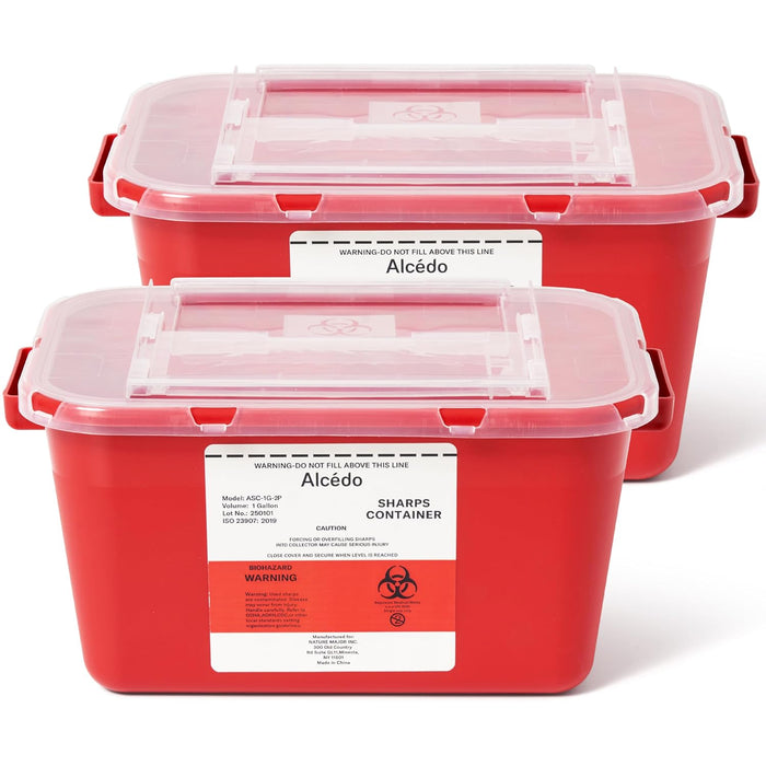 Alcedo Sharps Container for Home Use 1 Quart (1-Pack) | Biohazard Needle and Syringe Disposal | Small Portable Container for Travel and Professional Use