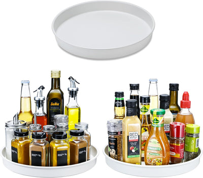 Amolliar Lazy Susan Turntable Organizer, Tray for Household Purpose, Rotating Metal Spice Spinner Rack for Cabinet, Kitchen, Fridge, Pantry Organization Storage, Under Sink Organizer, White 10" 3 Pack