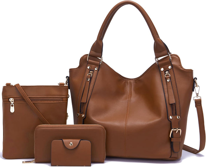 soperwillton Purses for Women Large Shoulder Handbag Tote PU Leather Hobo Crossbody Bag Ladies Wallet Set 4pcs