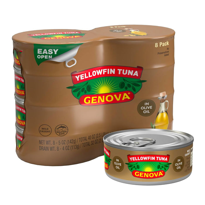 Genova Premium Solid Light Tuna in Olive Oil, 5 Ounce Cans, 12-Pack – Nutrient Rich, High Protein Canned Tuna Fish - Delicious, Easy, Nutritious Ready to Eat Meals