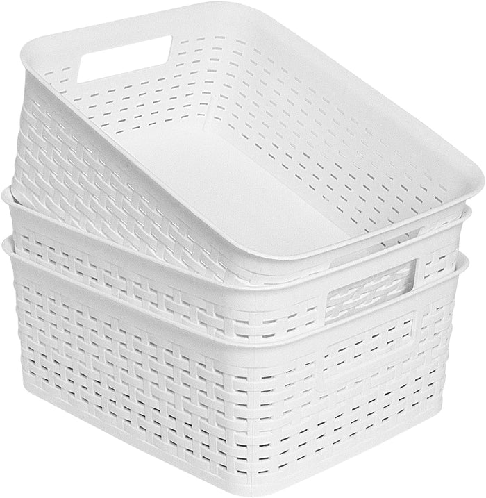 Soddeph Plastic Storage Baskets for Cabinets, Household Pantry Organization with Handle,Organizer Bins for Room,Bathrooms,Under-Sink,Kitchen (Black, S-3PACK)