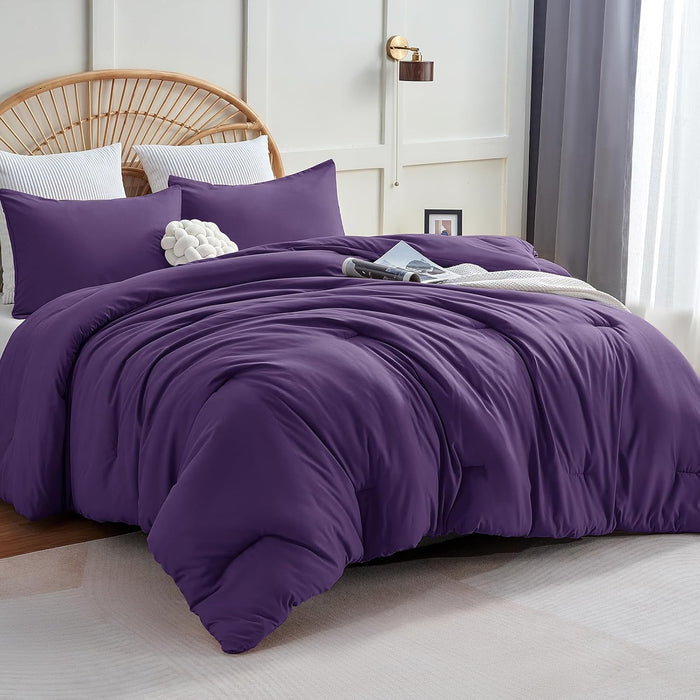 CozyLux Queen Comforter Set Black, 3 Pieces Solid Queen Comforter Breathable Quilted Style Bedding Sets, Luxury Soft Microfiber Down Alternative Comforter for All Season (1 Comforter & 2 Pillowcases)