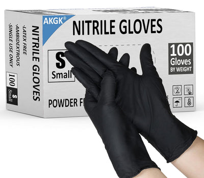akgk Nitrile Gloves, 100 Pcs Disposable Black Nitrile Gloves Small, Cleaning Gloves for Cooking, Household & More, Powder-Free, Latex-Free