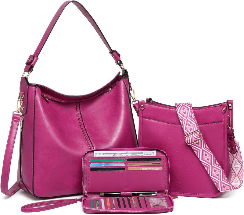 Purses for Women 3PCS, Crossbody Bags Set Large Leather Purse Shoulder Handbags with Wallet Adjustable Straps for Ladies Tote