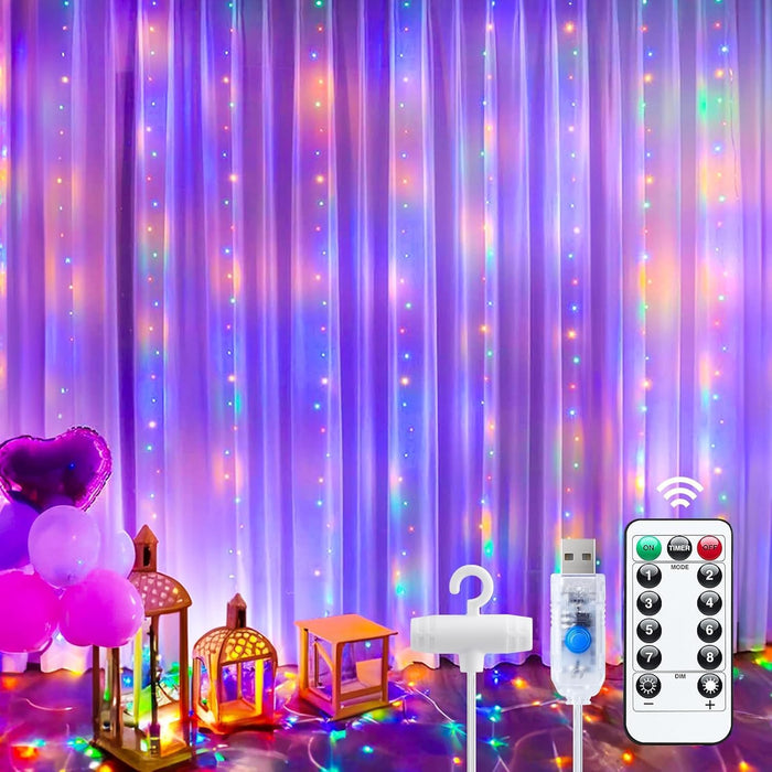 Minetom Curtain Lights, 300 LED Dimmable Fairy Lights with Remote and Timer, 8 Modes, USB Powered String Lights for Room Wall Party Xmas Indoor Decor, Warm White