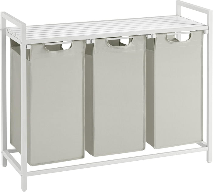 VASAGLE Laundry Hamper, Laundry Basket, Laundry Sorter with 3 Pull-Out and Removable Bags, Shelf, Metal Frame, 3 x 10.6 Gallons (40 L), 36.4 x 13 x 28.4 Inches, Ink Black and Rustic Brown UBLH301B01