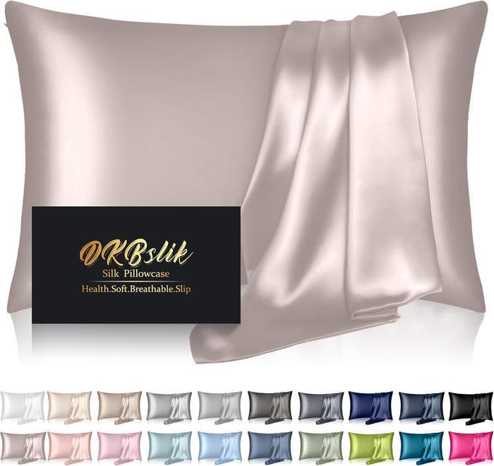 Silk Pillow Cases 2 Pack, Mulberry Silk Pillowcases Standard Set of 2, Health, Smooth, Anti Acne, Beauty Sleep, Both Sides Natural Silk Satin Pillow Cases for Women 2 Pack with Zipper for Gift,White