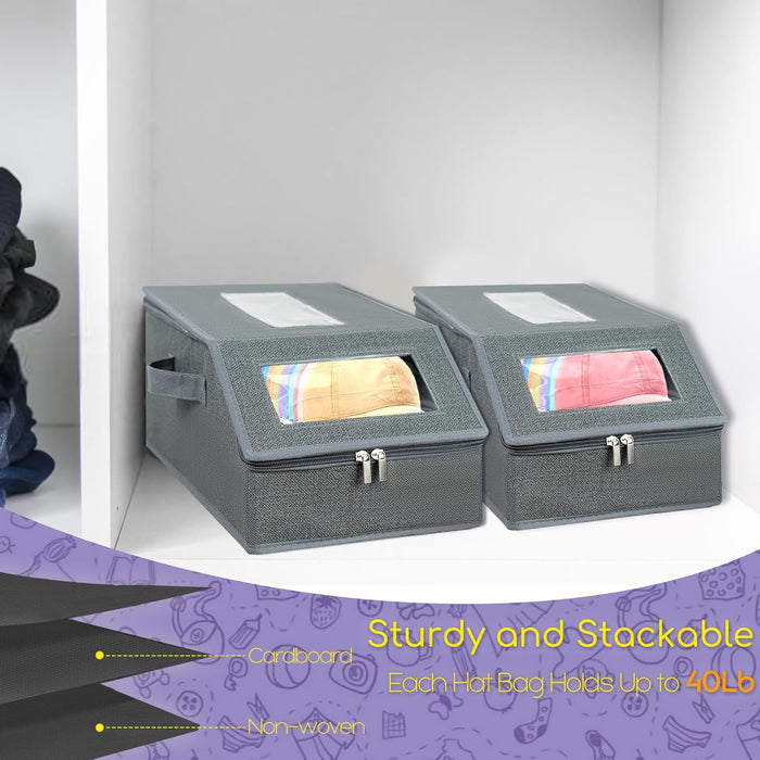 Hat Organizer for Baseball Caps 2P,Hat Storage Box for Closet Wardrobe,Stackable Cap Holder Case with Clear Lid,Men Women Household Essentials