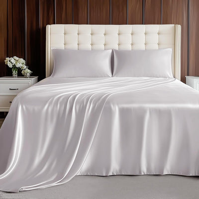 Viscose Derived from Bamboo, Soft Cooling Bedding with Silky Smooth Finish,16" Deep Pocket, Hypoallergenic, Breathable, 4 Piece Queen Size Luxury Hotel Silver Gray Bed Sheets, Oeko-Tex Certified