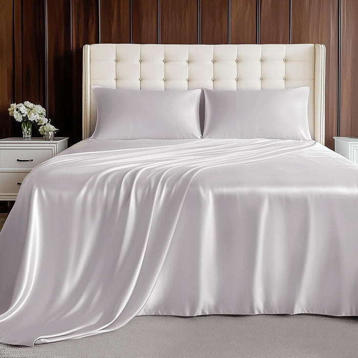 Viscose Derived from Bamboo, Soft Cooling Bedding with Silky Smooth Finish,16" Deep Pocket, Hypoallergenic, Breathable, 4 Piece Queen Size Luxury Hotel Silver Gray Bed Sheets, Oeko-Tex Certified