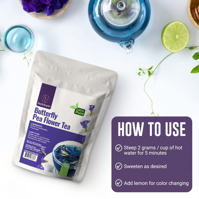 NorthEarth 100% Pure Butterfly Pea Flower Tea - Blue Pea Tea Clitoria Ternatea Flower -1.48 Oz