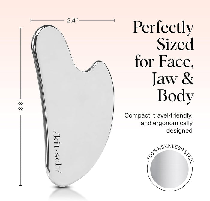 Kitsch Stainless Steel Gua Sha Facial Tools - Guasha Tool for Face, Face Sculpting Tool, Jawline Shaper, Double Chin Reducer, Body Gua Sha Tools, Lymphatic Drainage Massager, Facial Skin Care - Silver