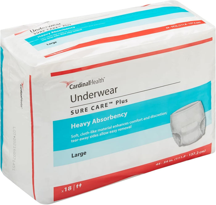 Cardinal Health™ 1615A Protective Underwear, Sure Care Plus, Heavy Absorbency, Large, Bag of 18