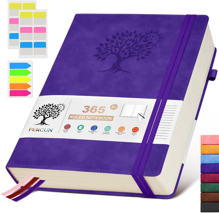 A4 Lined Journal Notebook，365 Page Large Leather Journals for Writing Women Men，Hardcover Notebook with 100Gsm Thick Pages for Travel，Work，School，College Ruled, Daily Diary (8.5" x 11.4")