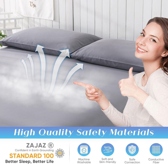 Grounding Sheet Queen Size - 95% Organic Cotton + 5% Pure Silver Fiber, Earth Connected Bedding (60"x 80"x 13" Gray) Fitted with Cord