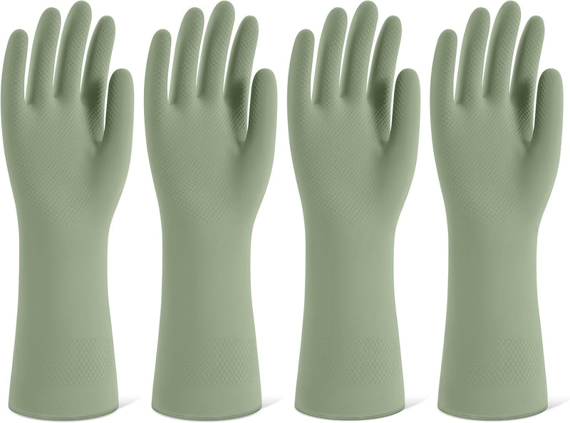 Rubber Cleaning Gloves for Dishwashing, 4 Pairs Reusable Kitchen Gloves for Washing Dishes and Household Cleaning, Colorful Dish Gloves with Flocked Lining and Non-Slip Grip, Pefect for Woman Men - M