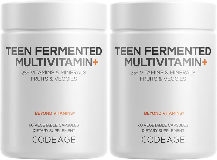 Codeage Teen Multivitamin Supplement – Daily Vitamins and Minerals for Teen Boys and Girls – Organic Whole Food Formula with Omega-3 and Vitamins A to K - 60 Capsules