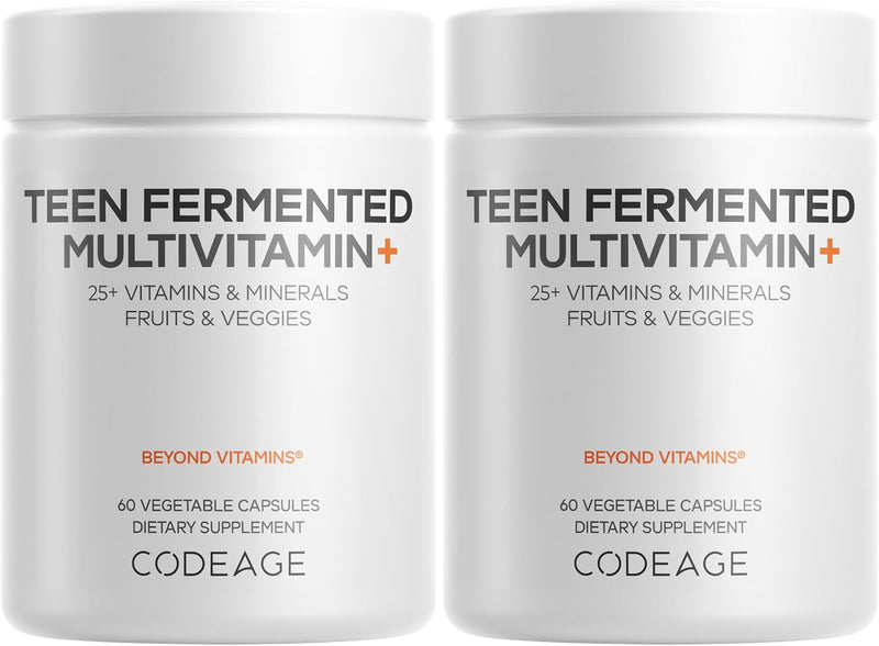 Codeage Teen Multivitamin Supplement – Daily Vitamins and Minerals for Teen Boys and Girls – Organic Whole Food Formula with Omega-3 and Vitamins A to K - 60 Capsules