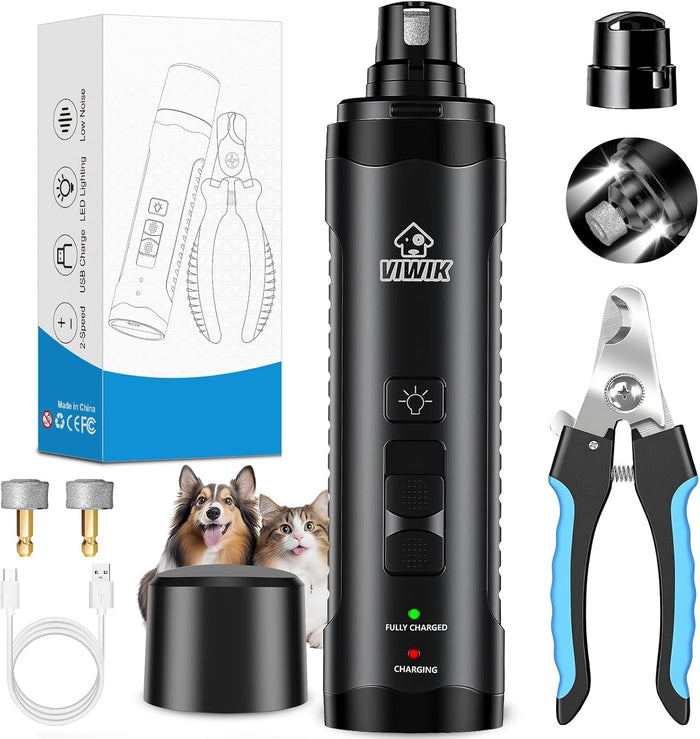 VIWIK Dog Nail Trimmers with Light, Cat Dog Nail Clippers, Dog Nail Grinder Quiet for Large Medium Small Dogs Paw & Cats Claw, Electric 2-Speed Pet Toenail Grooming Supplies, Gifts for Dog Lovers.