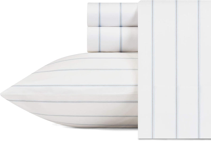Nautica - Twin Size Sheet Set, Crisp & Tailored Cooling Sheets with a Smooth Cotton Percale Lightweight Feel - Bed Sheets with Matching Pillowcase & Fitted Sheet (Whale Stripe Blue)
