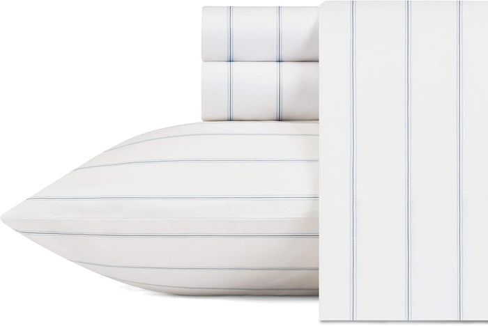 Nautica - Twin Size Sheet Set, Crisp & Tailored Cooling Sheets with a Smooth Cotton Percale Lightweight Feel - Bed Sheets with Matching Pillowcase & Fitted Sheet (Whale Stripe Blue)