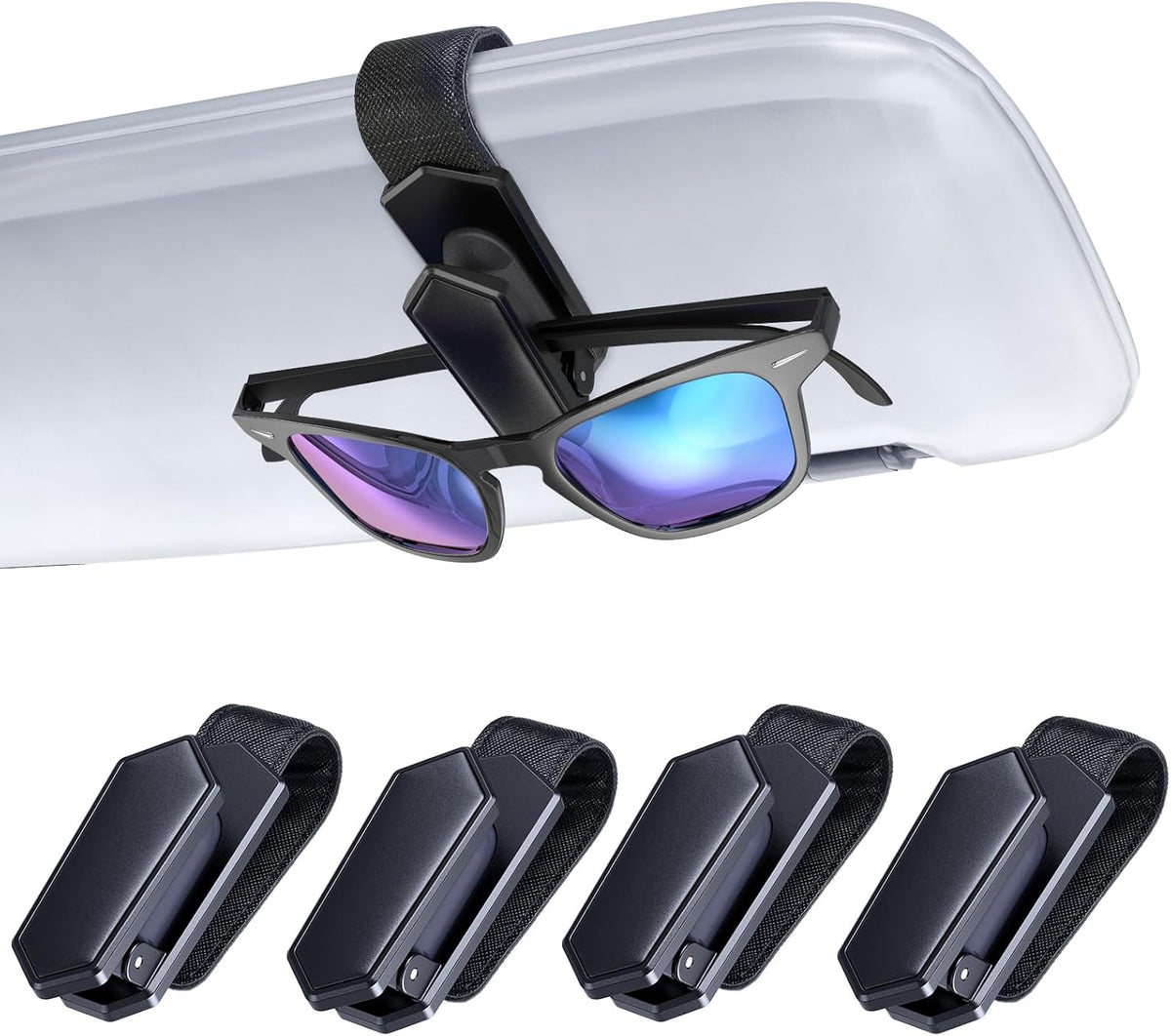 Veharvim Sunglass Holder for Car (One-Handed-Operation, Gentle & Secure Hold, Silicone Padded, Universal Fit, Metal Clip) Visor Sunglass Holder Clip,Visor Sunglass Holder Car (Black, 2 Pack)