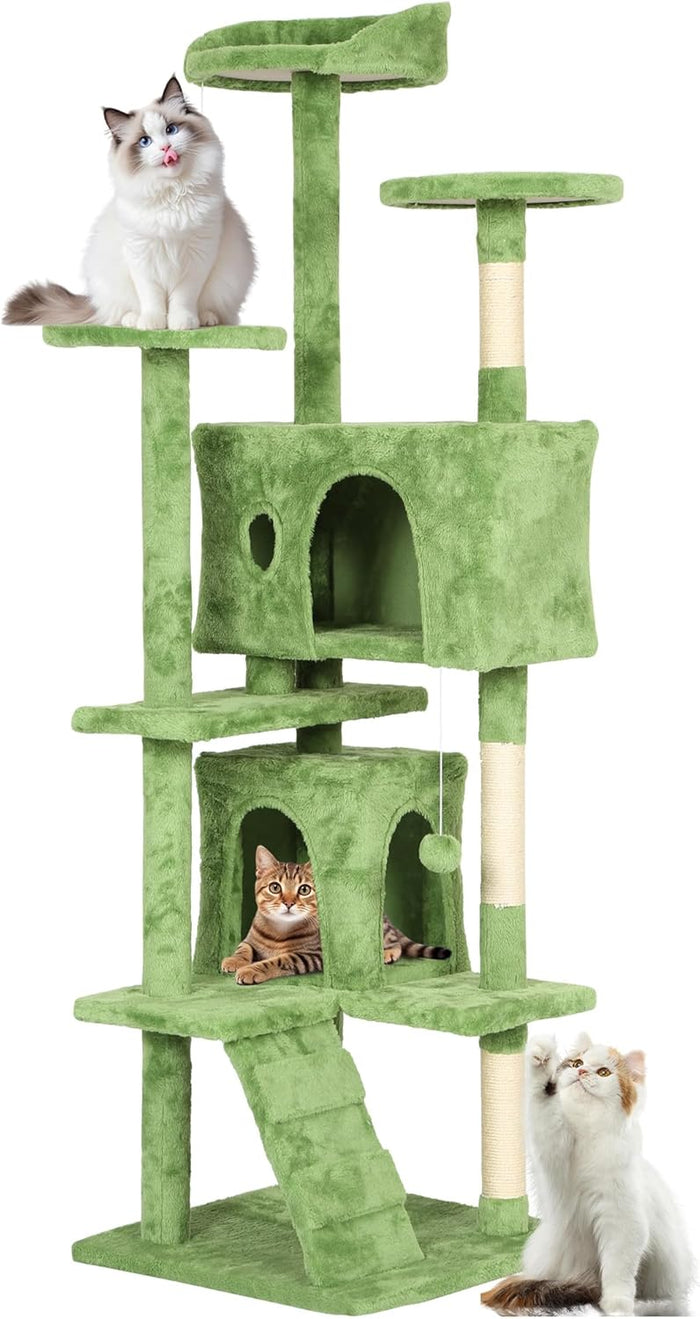 FDW Cat Tree 54in Cat Tower Multi-Level Durable Cat Scratching Post & Cozy Fun Cat Jumping Platform Space Saving Cat Condo Pet Play House for Indoor Cats,Dark Gray