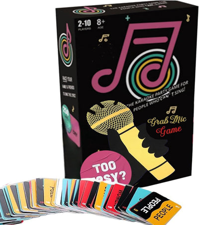The Mic Games– Family Karaoke Board Game, Games for Bad Singers with 250 Lyrics (125 Cards) for Hilarious Game Nights & Birthday Party