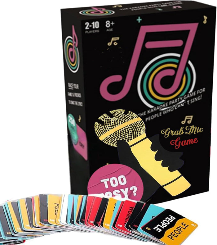 The Mic Games– Family Karaoke Board Game, Games for Bad Singers with 250 Lyrics (125 Cards) for Hilarious Game Nights & Birthday Party