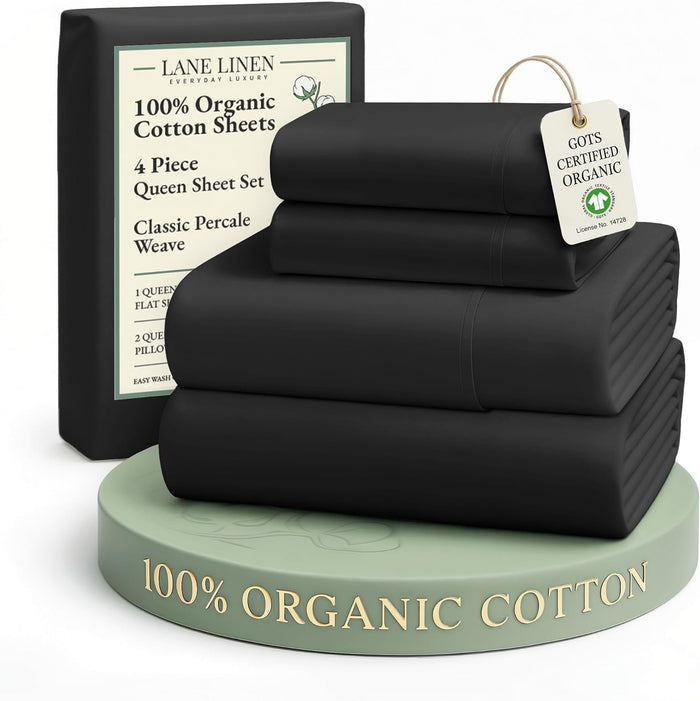LANE LINEN 100% Organic Cotton Twin Sheets Set, 3Pc Twin Bed Sheets, Soft & Comfy Breathable Cotton Percale Sheets for Twin Size Bed, Dorm Room Essentials Low Pill Fade Resistant White Sheets